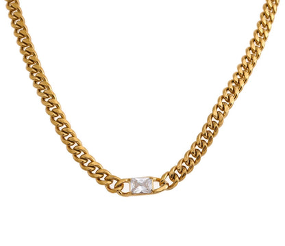 Polished link cubic zircon necklace and bracelet