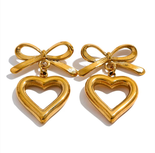 Bow tie heart love earrings