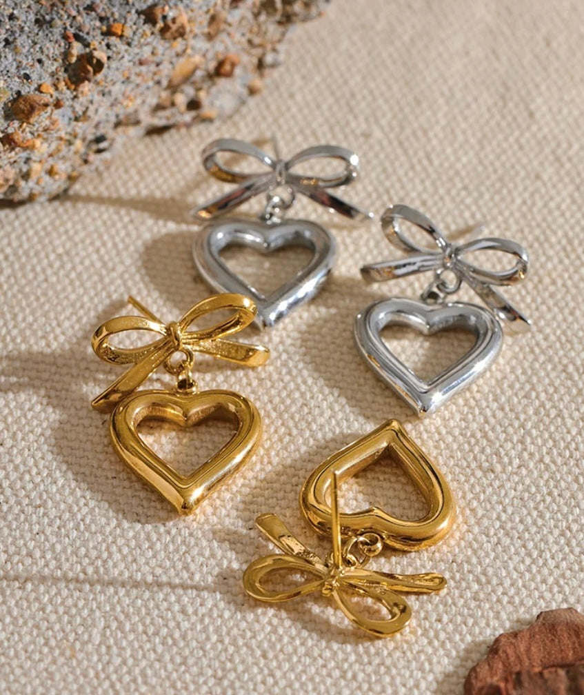 Bow tie heart love earrings