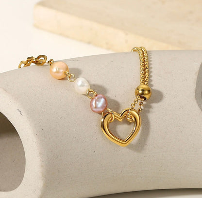 Colorful pearl heart bracelet