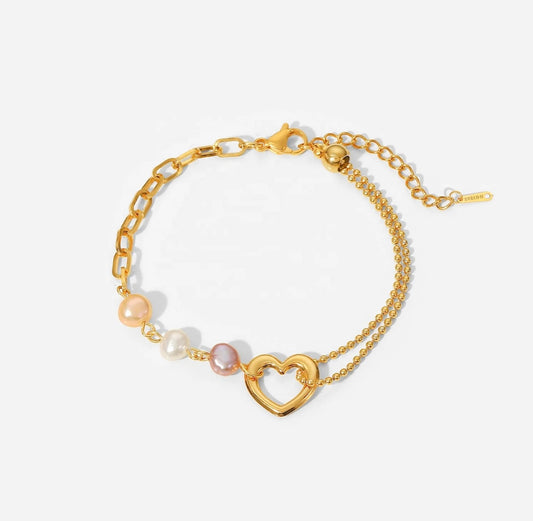 Colorful pearl heart bracelet