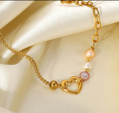 Colorful pearl heart bracelet