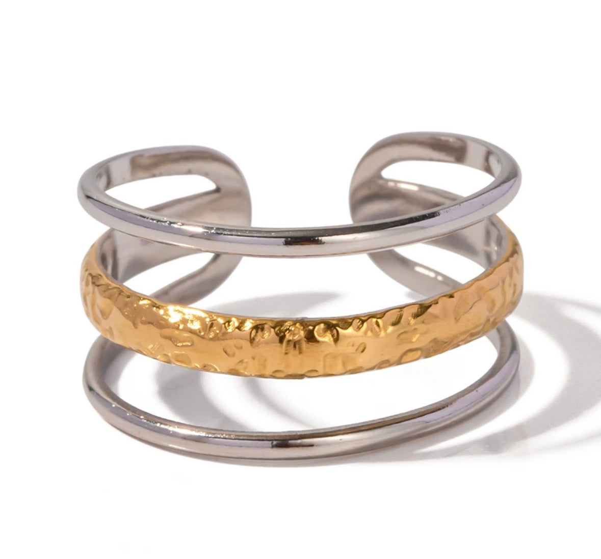 Hollow three layer open ring